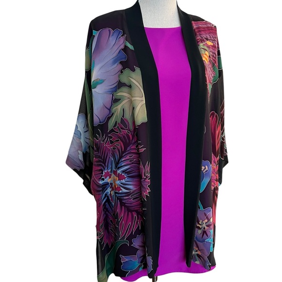 Rare Colorful Tropical Floral Island Print Silk Kimono One Size - Picture 5 of 16